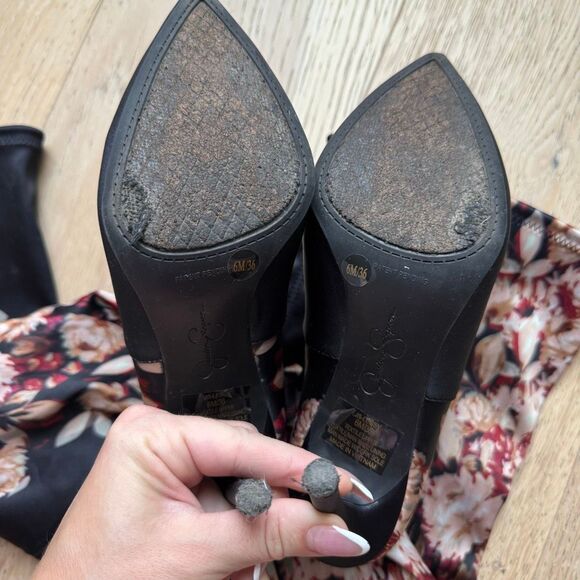 Jessica Simpson Over The Knee Stretch Black Floral Stiletto 4” Heel Size 6 Black - Picture 6 of 7